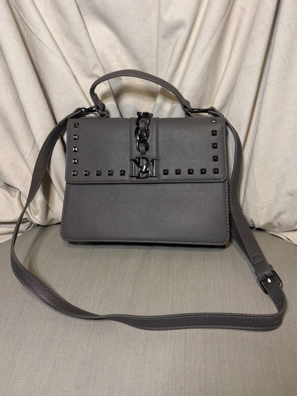 Badgley Mischka Gray Studded Crossbody Satchel Bag